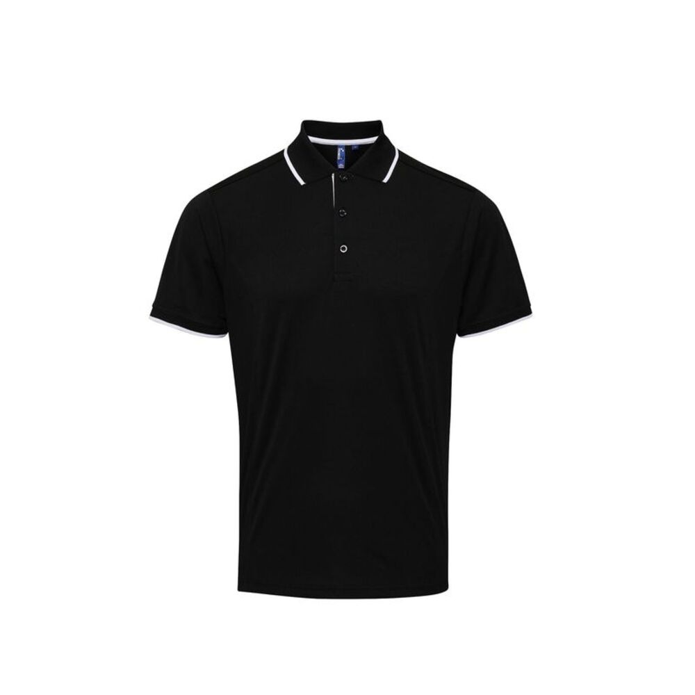 Premier Mens Contrast Coolchecker Polo Shirt / Black/White
